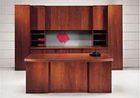 Wood veneer double pedestal